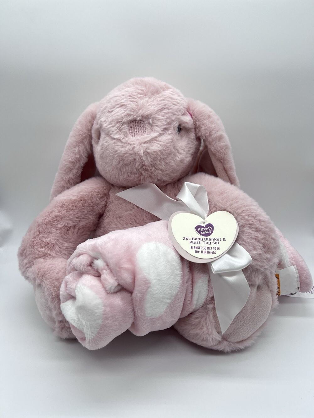 Parent's Choice 2pc Set Plush Bunny Rabbit w/ Blanket Pink White Stuffed Toy NWT